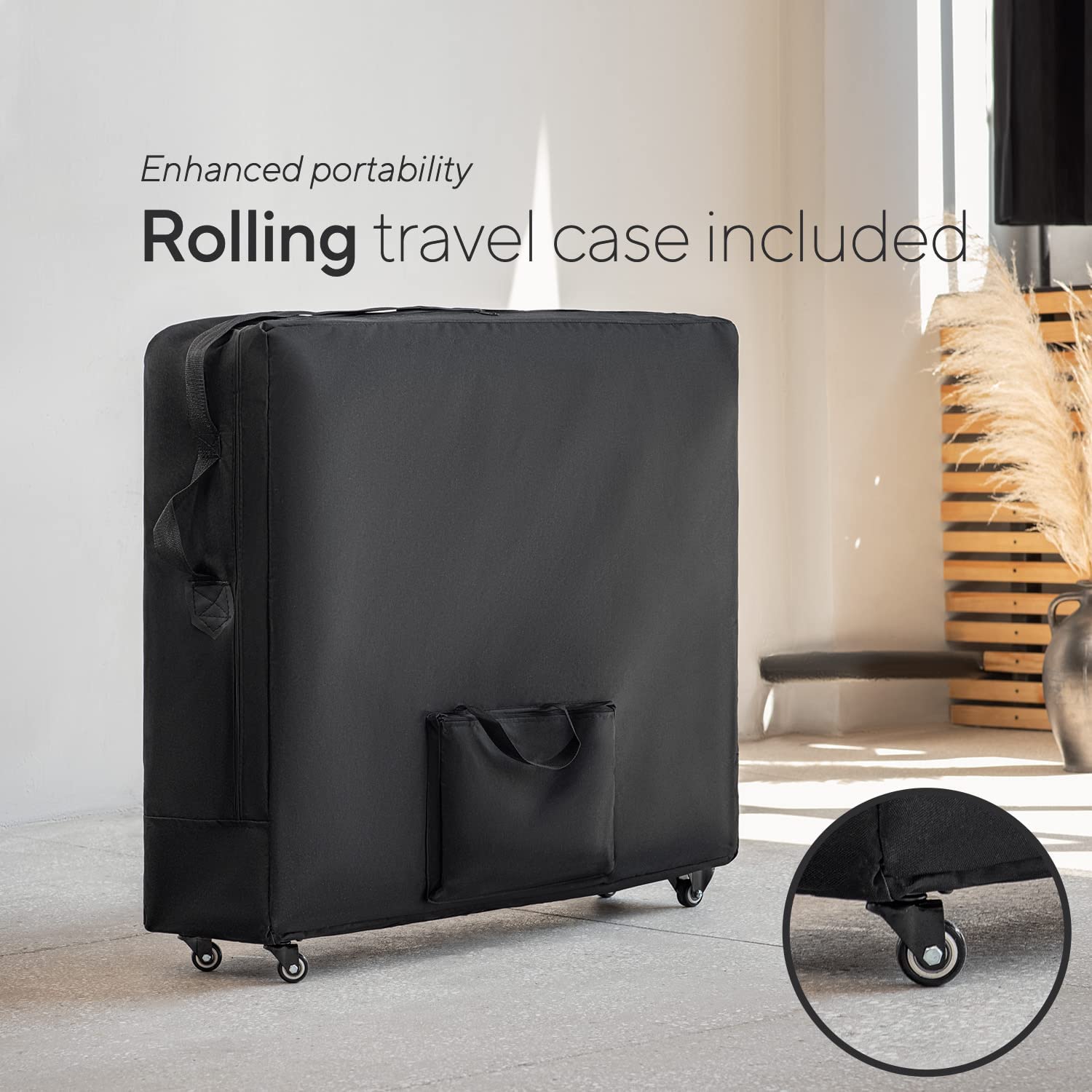 Luxton Home 3-Section Premium Memory Foam Massage Table with Rolling Carrying Travel Case - Easy Set Up - Foldable & Portable - Adjustable Height, Head Cradle, Hanging Arm Rest, & Side Storage Pocket - Image 3